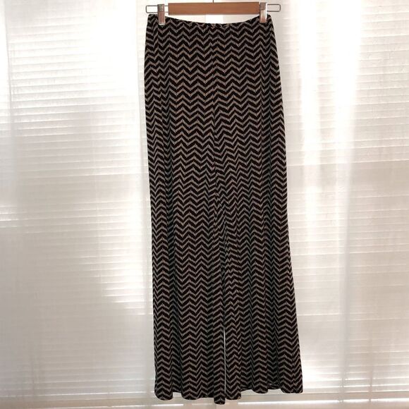 Dressbarn PM Black Light Brown Chevron Wide Leg Polyester Pants - Picture 1 of 11